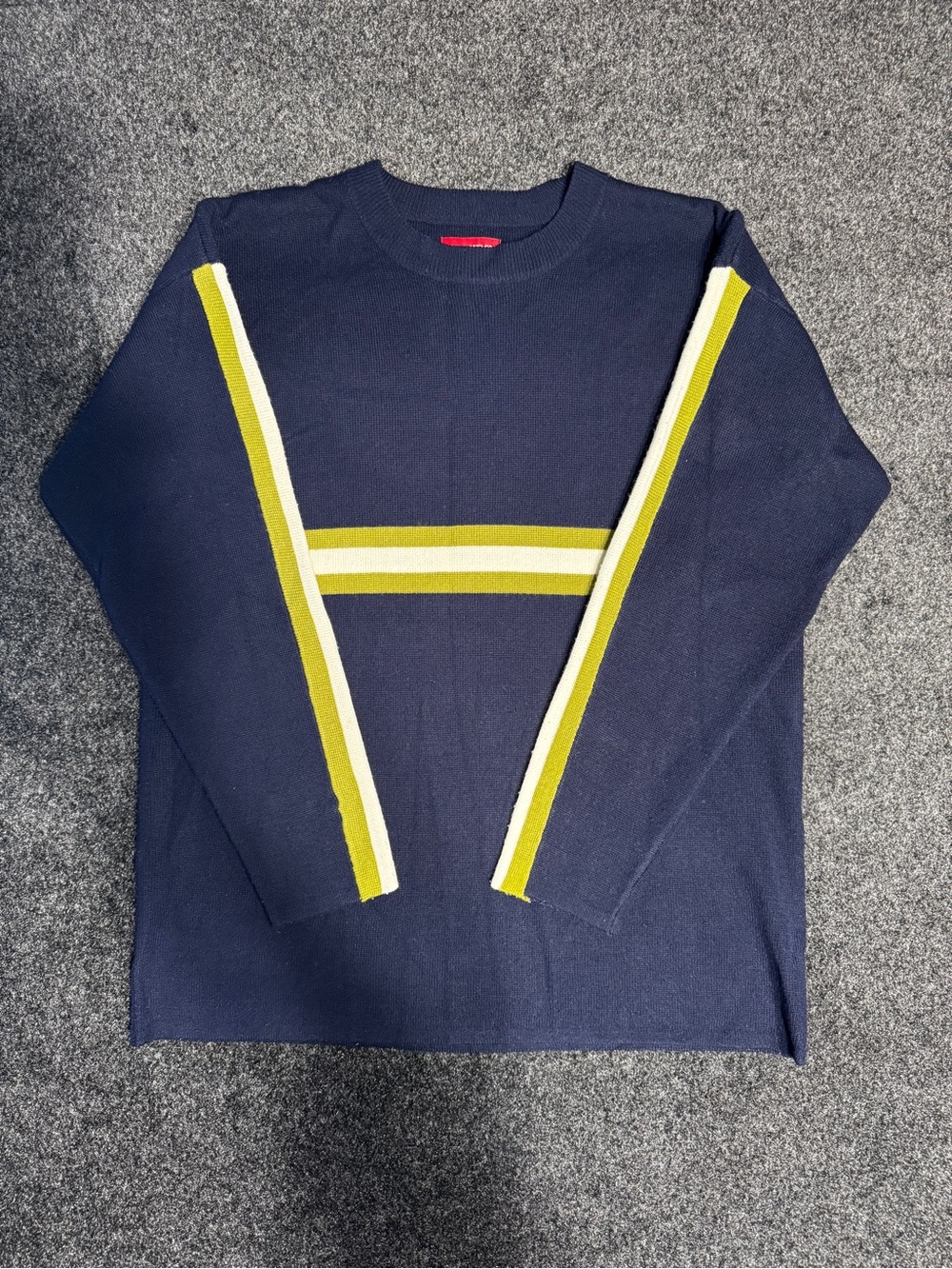Unionbay Men’s Medium Navy Striped Knit Sweater Retro Y2K Crewneck
